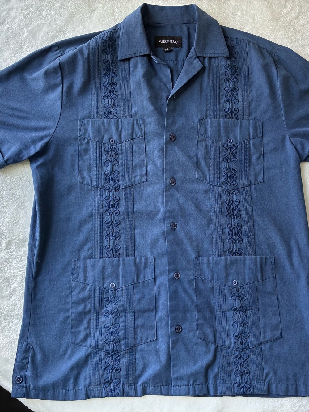 Men's Navy Blue Embroidered Guayabera Shirt